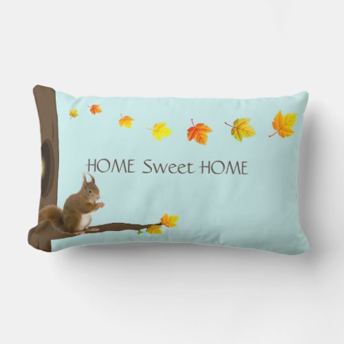 Home Sweet Home Cute Squirrel  Fall Leaves Lumbar Pillow