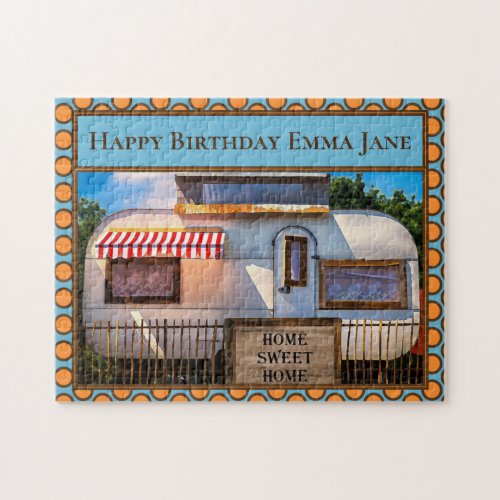 Home Sweet Home Cute Vintage Camper Trailer Jigsaw Puzzle