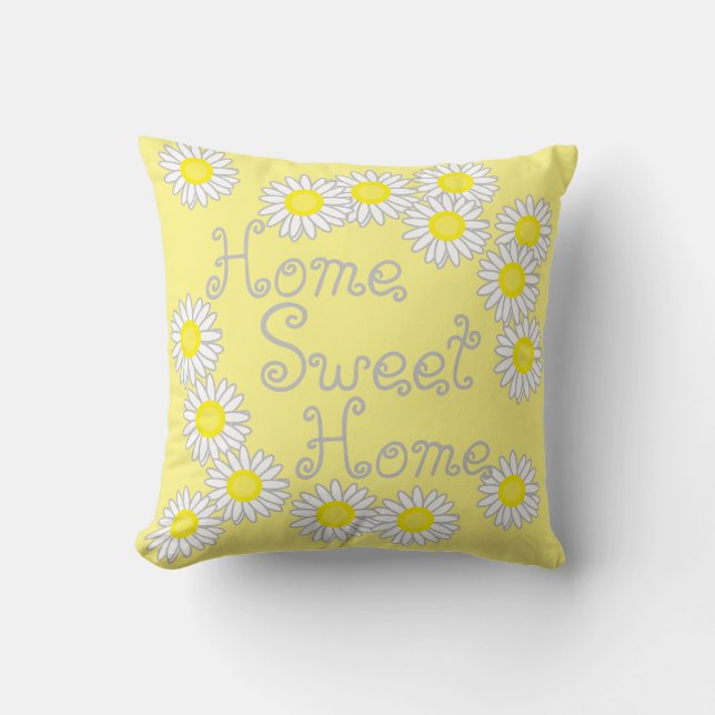 Home Sweet Home Daisy White and Yellow Throw Pillow (Front)
