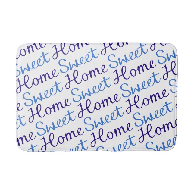 Home Sweet Home Diagonal Rpt Script Ptn Blues & Wt Bath Mat (Front)