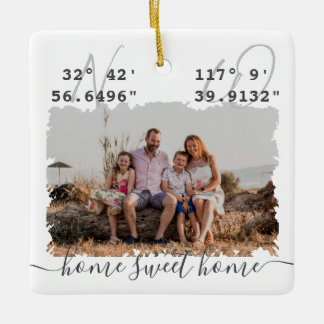 "Home Sweet Home" DMS Coordinates Family Photo Ceramic Ornament