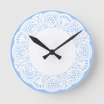 Home Sweet Home Doily Design Round Clock by UCanSayThatAgain at Zazzle