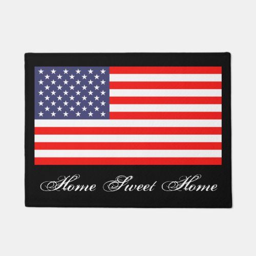 Home sweet home door mat with American US flag