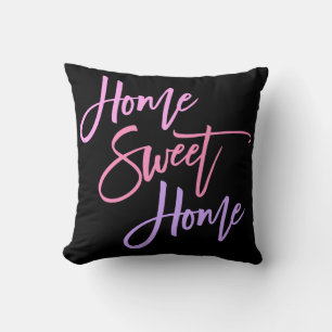 Home Sweet Home Elegant Pink Lilac Script Black Throw Pillow