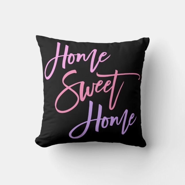Home Sweet Home Elegant Pink Lilac Script Black Throw Pillow (Front)