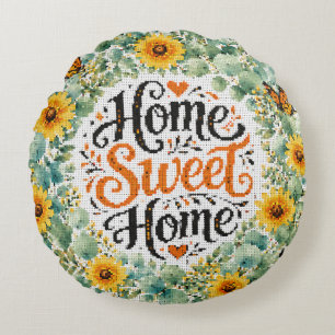 Home Sweet Home Eucalyptus With Yellow Flowers Round Pillow