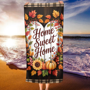 Home Sweet Home Fall Cozy Pumpkins & Autumn Vibes Beach Towel