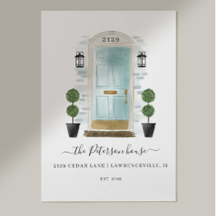 Home Sweet Home Family Aqua Watercolor Door Poster