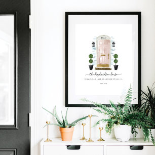 Home Sweet Home Family Blush Pink Watercolor Door Poster