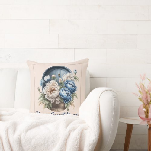 Home Sweet Home Floral Front Door  Throw Pillow