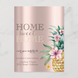Home Sweet Home,Floral Pineapple,Rose Gold Announcement Postcard