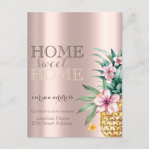 Home Sweet HomeFloral PineappleRose Gold  Announcement Postcard