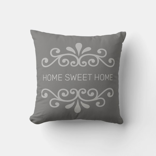 Home Sweet Home & Floral Vector on Gray Throw Pillow (Front)