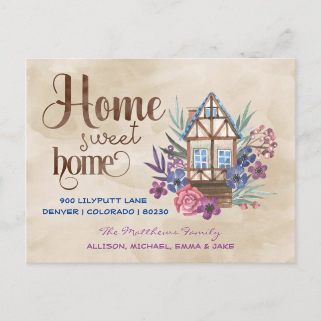 Home Sweet Home Floral Watercolor Moving Postcard (Front)