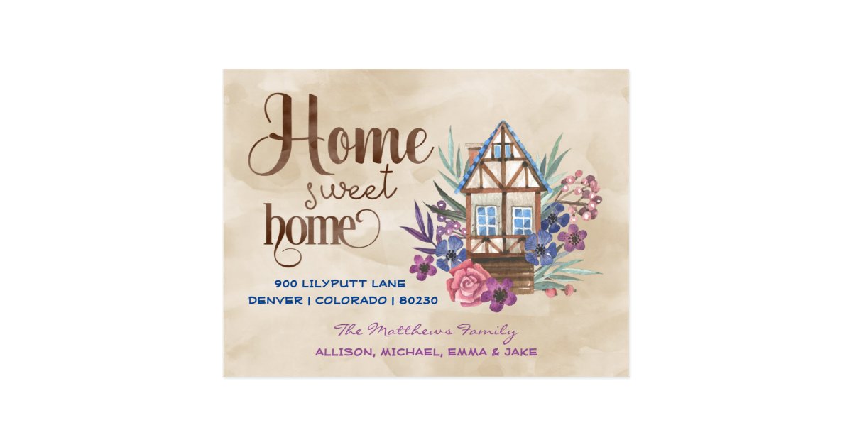 Home Sweet Home Floral Watercolor Moving Postcard Zazzle Com