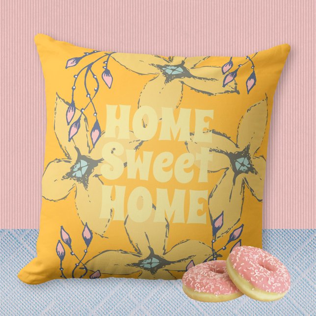 HOME Sweet HOME Flower Power Pop Art  Throw Pillow (HOME Sweet HOME Flower Power Pop Art Throw Pillow ©Susanne Sachers - Sunny Mind Design)