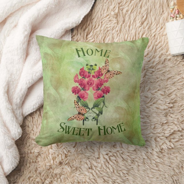Home Sweet Home Flowers And Butterflies  Throw Pillow (Blanket)