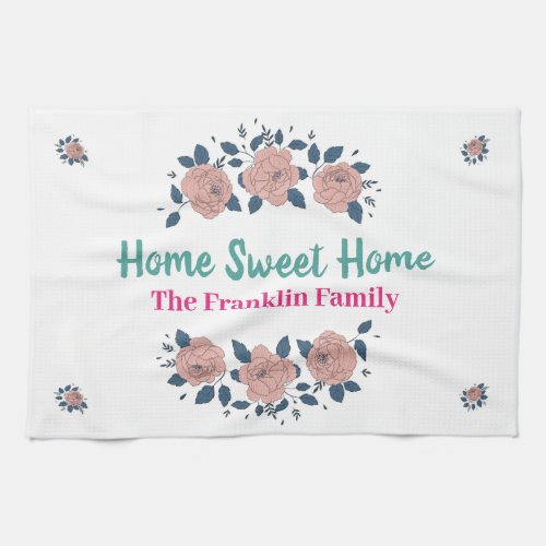 Home Sweet Home Flowers Watercolors Personalize   Kitchen Towel