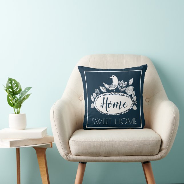 Home Sweet Home | Folk Art Scandinavian Birds Throw Pillow (Chair)