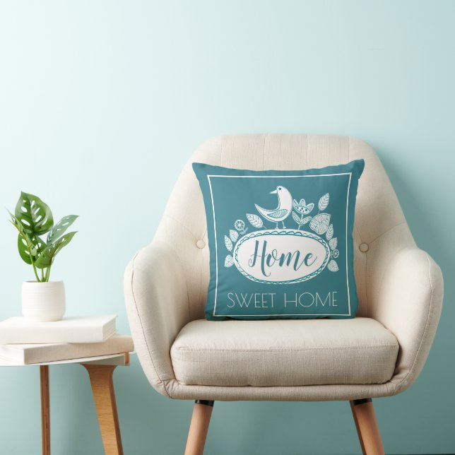 Home Sweet Home | Folk Art Scandinavian Birds Throw Pillow (Chair)