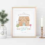 Home Sweet Home Fun Watercolor Gingerbread House Poster<br><div class="desc">Fun and festive gingerbread theme holiday decor poster design. Custom personalized home sweet home poster. Design features our handprinted gingerbread house. pink frosted tree,  and red mailbox. Customize with family name and year established. All illustrations are hand-painted artwork by Moodthology Papery.</div>