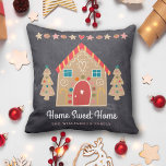 Home Sweet Home Gingerbread House Chalkboard Throw Pillow<br><div class="desc">“Home Sweet Home”. Decorate your home in a festive, holiday style with this unique, fun Christmas throw pillow! A cute, whimsical gingerbread house, cookie trees, stars, hearts and candies, along with playful script typography, overlay a dark charcoal gray chalkboard background. Feel the warmth and joy of the holiday season whenever...</div>