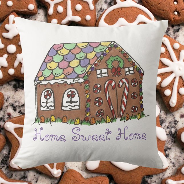 Home Sweet Home Gingerbread House Christmas Throw Pillow (Gingerbread house pillow)