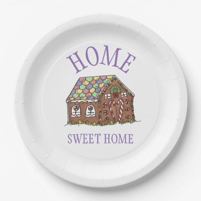 Home Sweet Home Gingerbread House Holiday Paper Plates (Front)