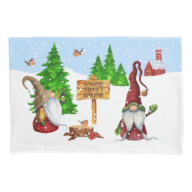 Home Sweet Home Gnome Winter Scene Pillow Case (Front)