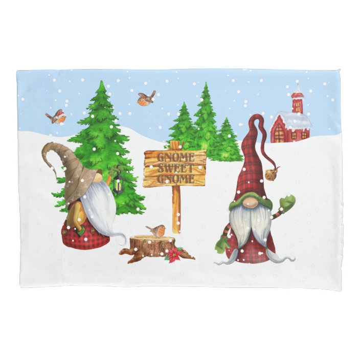 Home Sweet Home Gnome Winter Scene Pillow Case | Zazzle.com