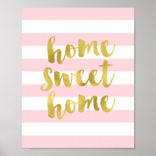 Home Sweet Home Gold and Pink Art Print