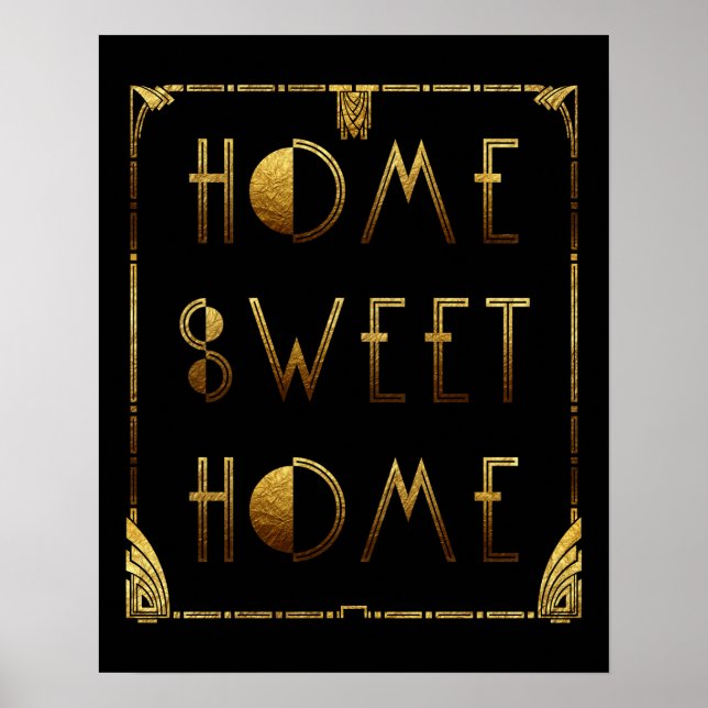 Home Sweet Home Gold Art Deco Sign (Front)