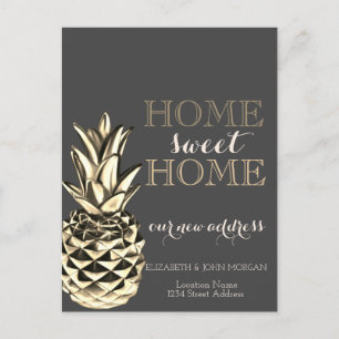 Home Sweet Home,Gold Metallic Pineapple Announcement Postcard