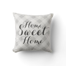 Home sweet home gray checkered throw pillow