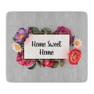 Home Sweet Home Gray Flower Frame Cutting Board