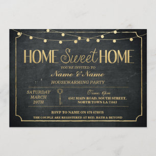 Home Sweet Home Housewarming Black Gold key Invite