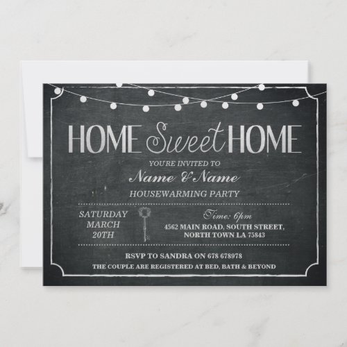 Home Sweet Home Housewarming Black  Silver Invite