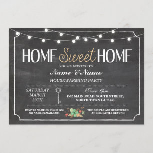 Home Sweet Home Housewarming Chalkboard Key Invite