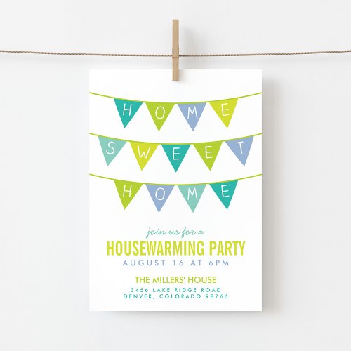 Cute Bunting and Stripes Housewarming Party Invitations