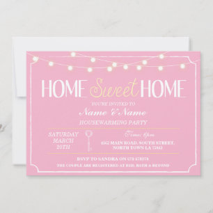 Home Sweet Home Housewarming Pink White Key Invite