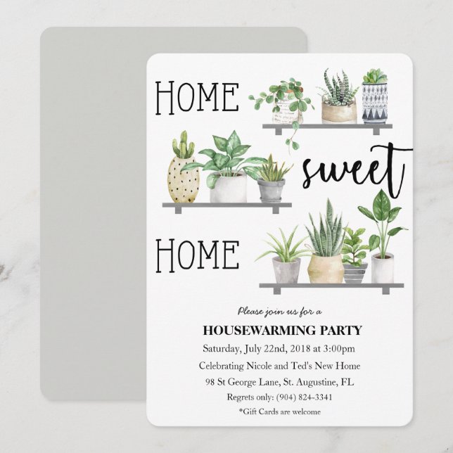 Home Sweet Home Housewarming Plant Invitation (Front/Back)