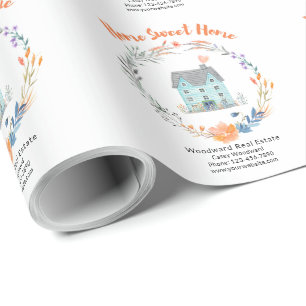 Home Sweet Home Housewarming Real Estate Custom Wrapping Paper