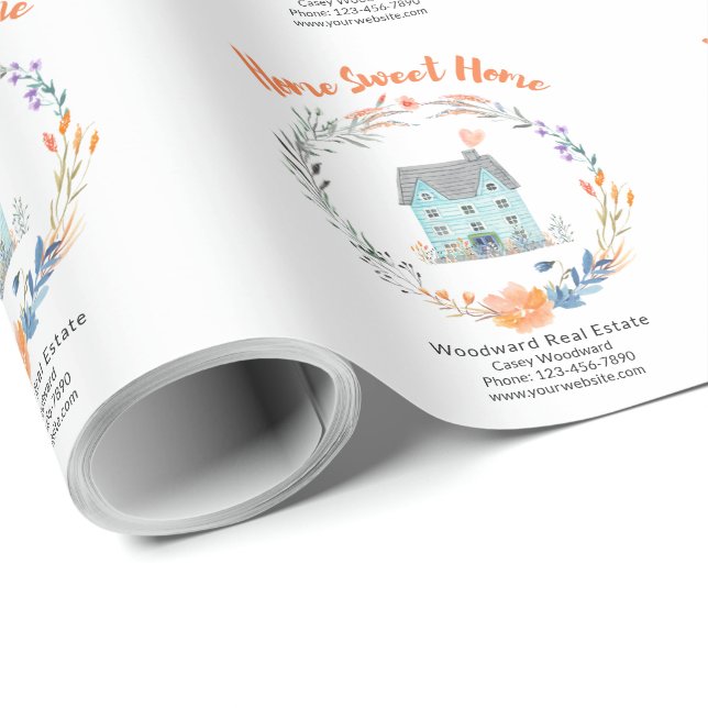 Home Sweet Home Housewarming Real Estate Custom Wrapping Paper (Roll Corner)