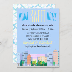 Home Sweet Home Housewarming Skyline Art Custom Invitation