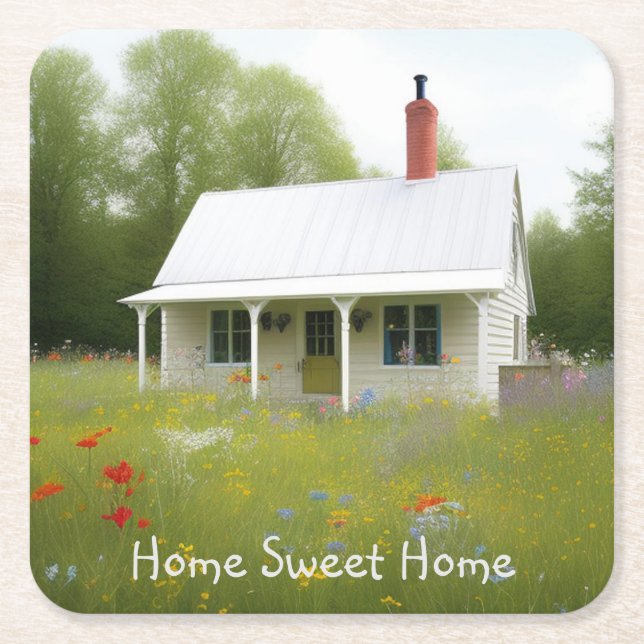 Home Sweet Home Housewarming Square Paper Coaster (Front)