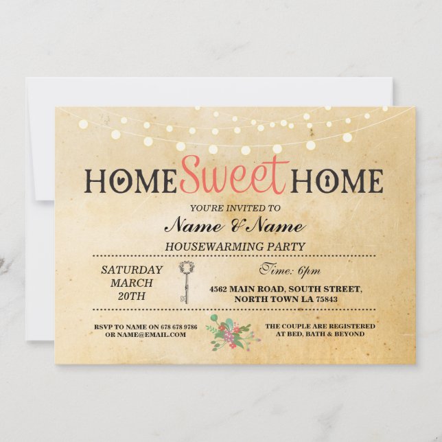 Home Sweet Home Housewarming Vintage Key Invite (Front)