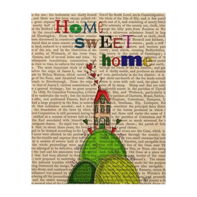 Home Sweet Home Illustration Wood Wall Art (Front)
