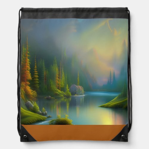 Home Sweet Home in the woods   Drawstring Bag