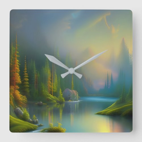 Home Sweet Home in the woods   Square Wall Clock