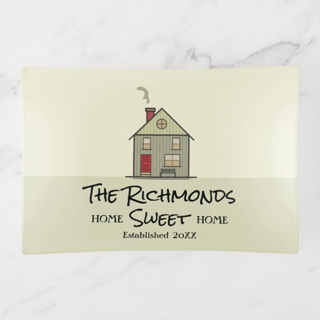 Home Sweet Home Keepsake Name Established Date Trinket Tray (Front)